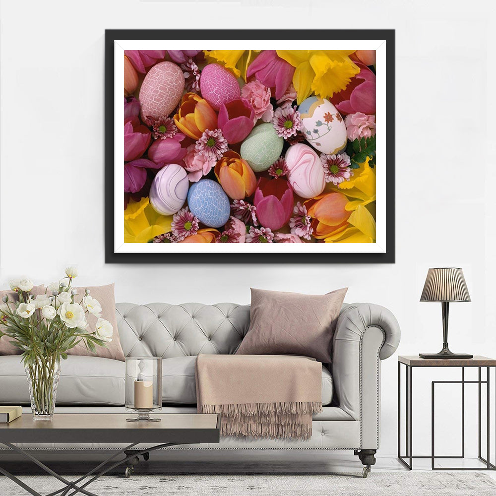Paaseitjes tussen Tulpen Diamond Painting