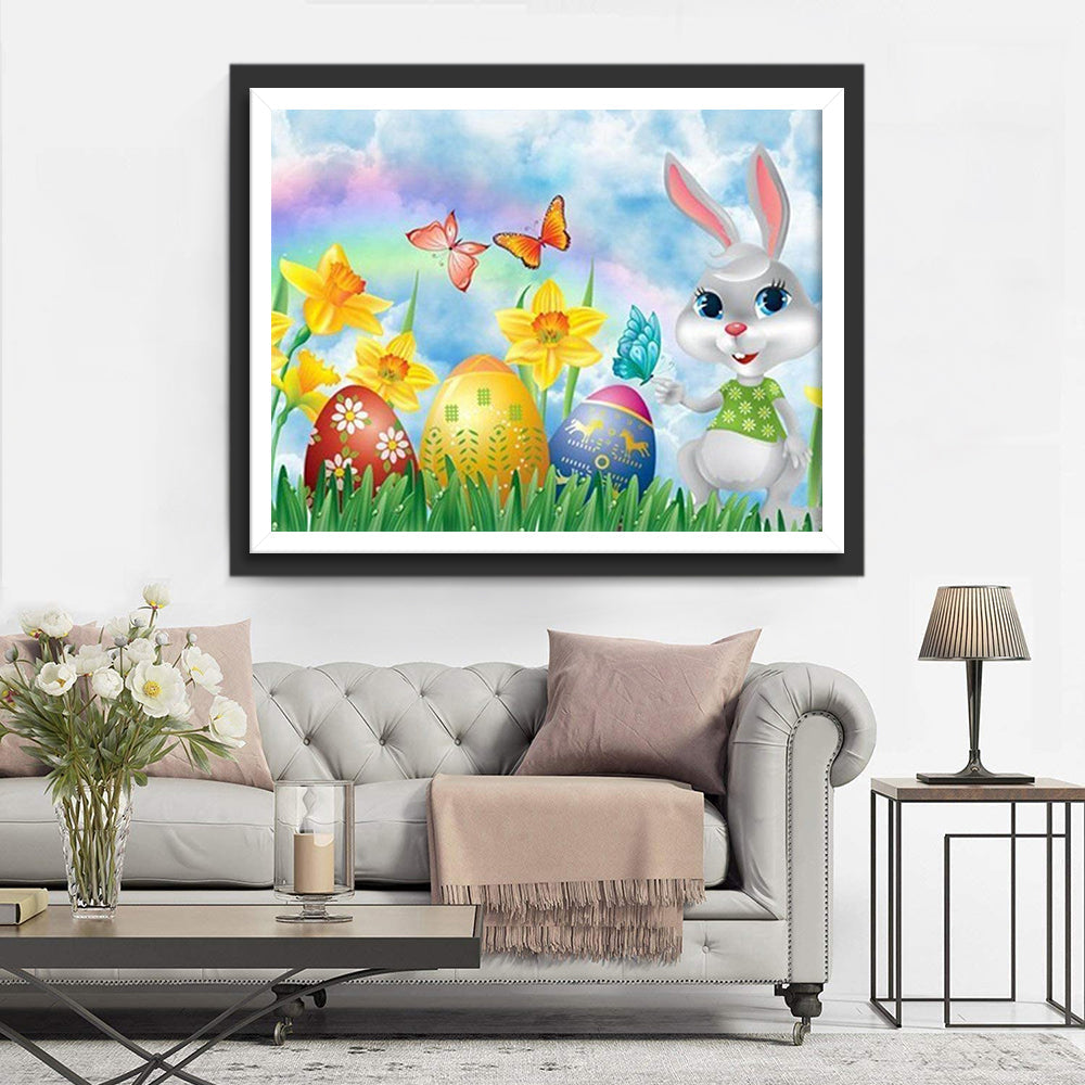 Paashaas, Eieren en Bloemen Diamond Painting