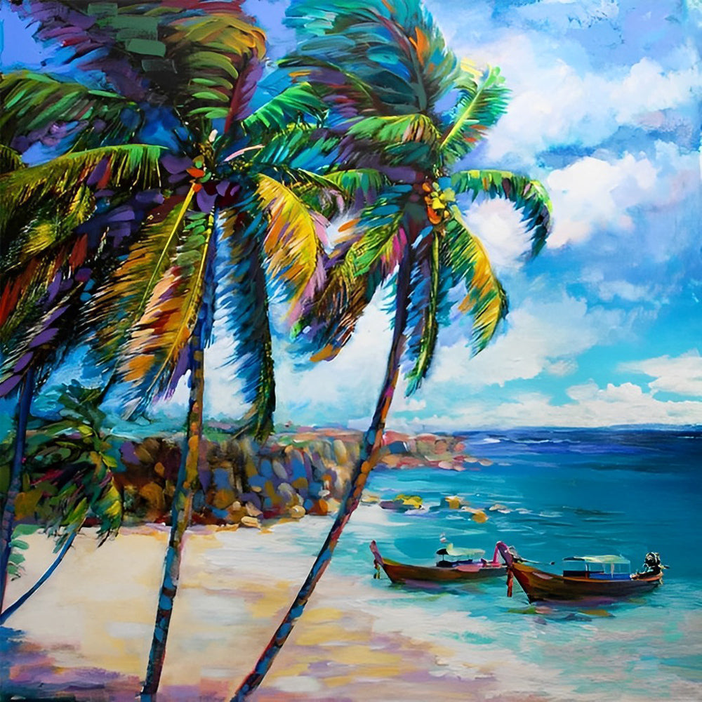 Palmen en Boten Diamond Painting