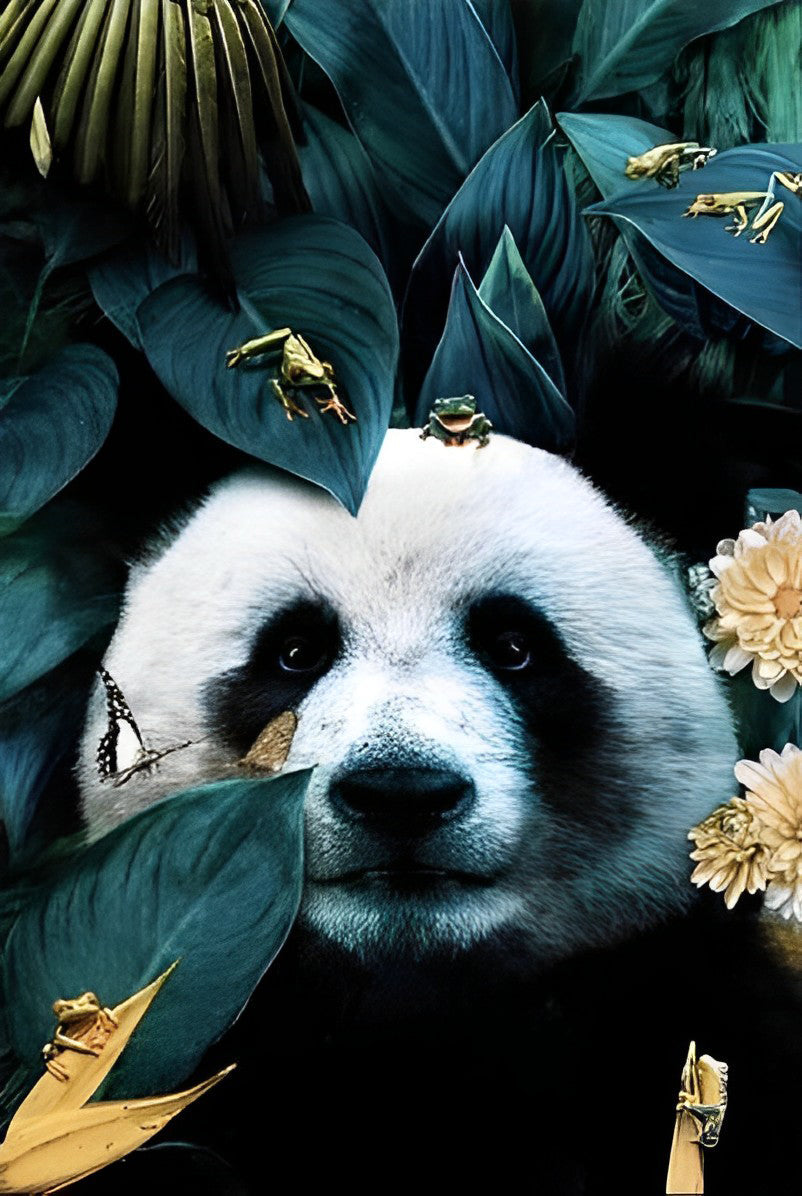 Panda in de Struiken Diamond Painting