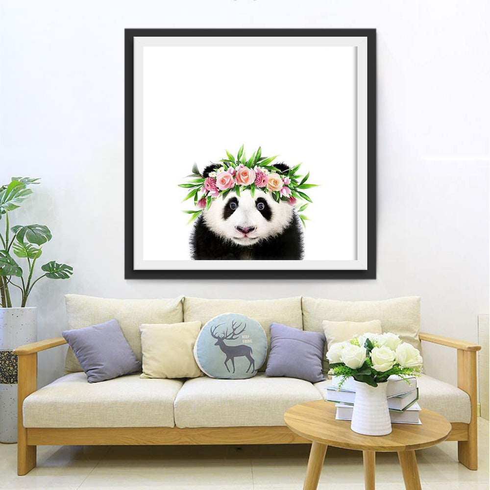 Panda met Bloemenkrans Diamond Painting