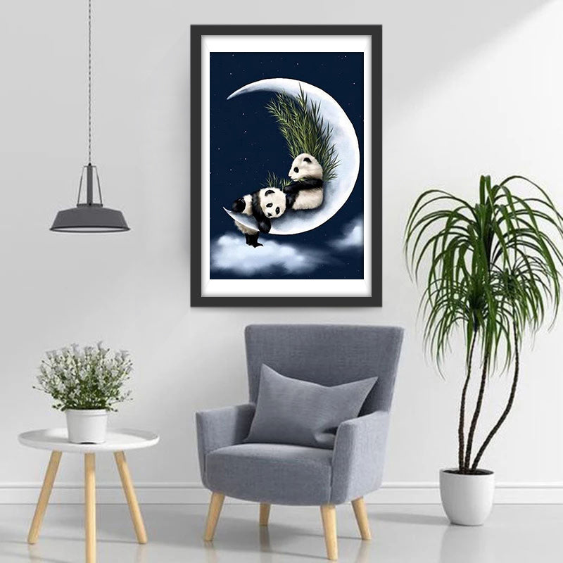 Panda's Rusten op de Maan Diamond Painting