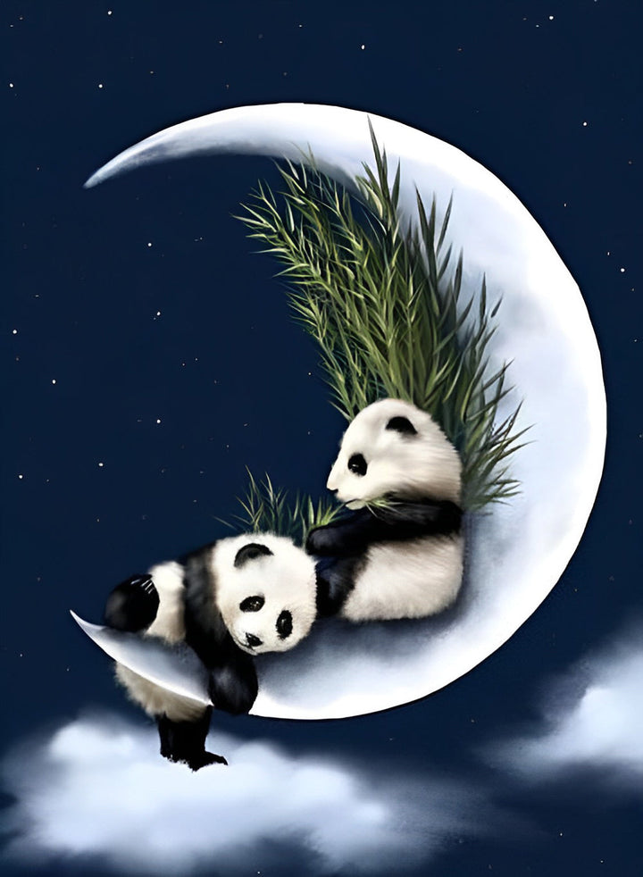 Panda's Rusten op de Maan Diamond Painting