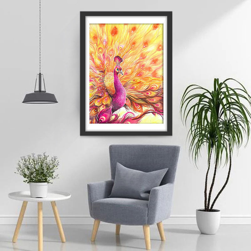 Pauw in Roze en Goud Diamond Painting