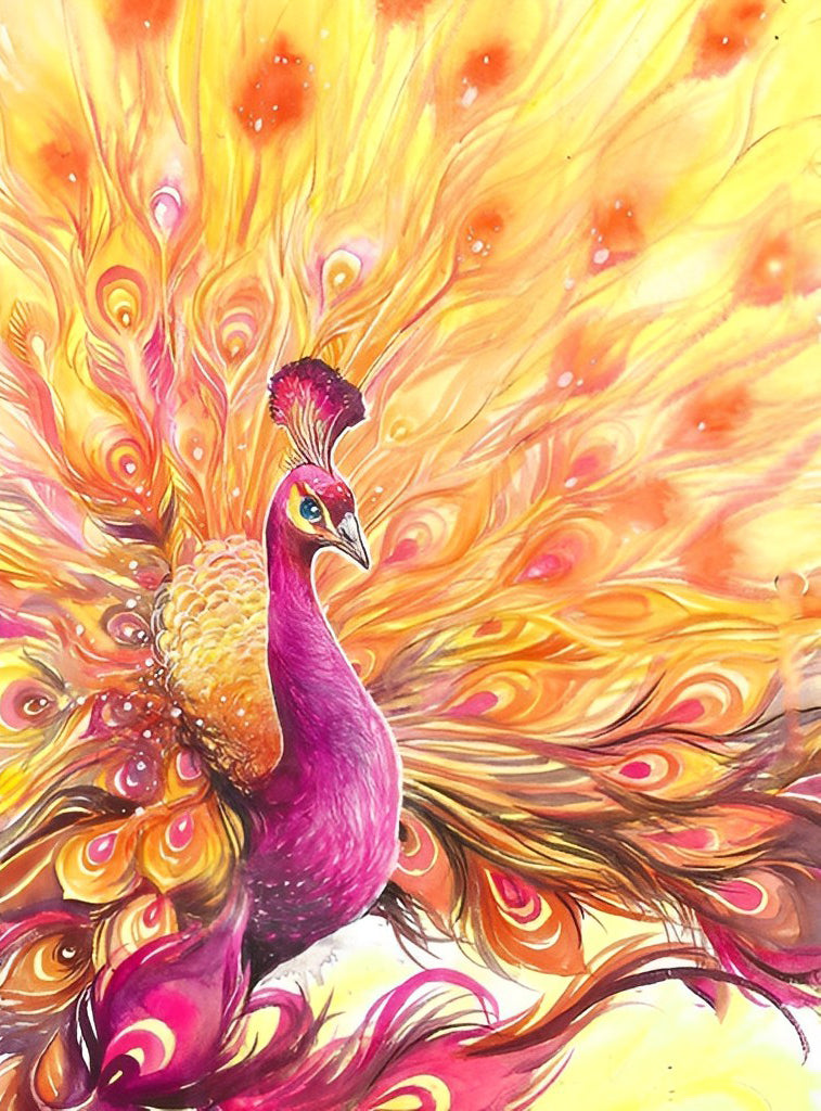 Pauw in Roze en Goud Diamond Painting
