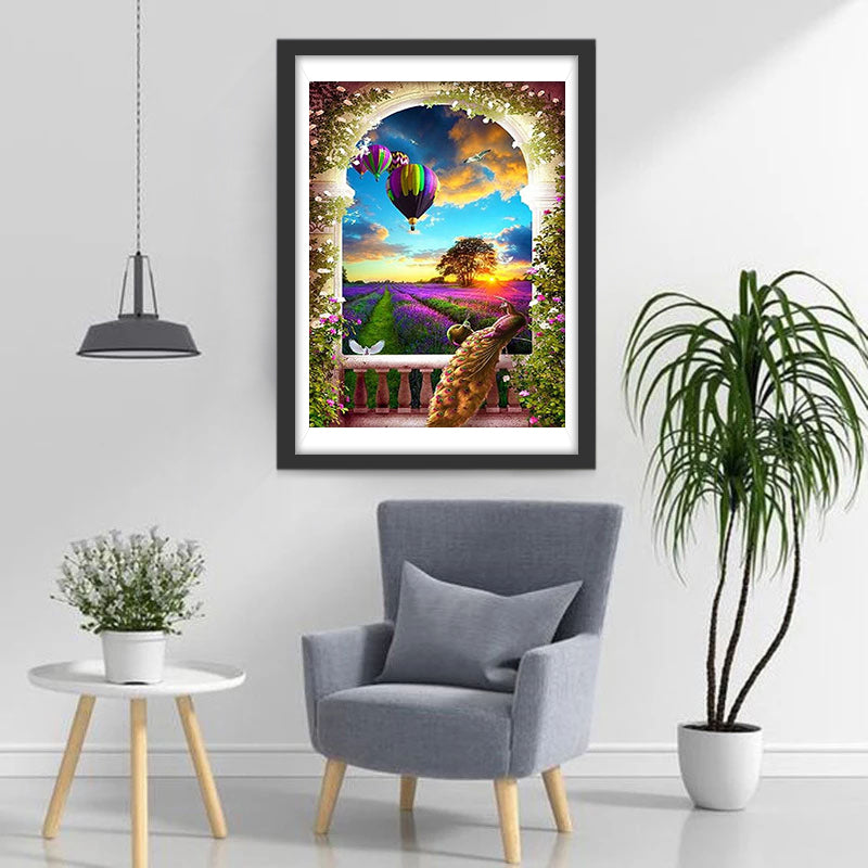 Pauw, Lavendel en Luchtballonnen Diamond Painting
