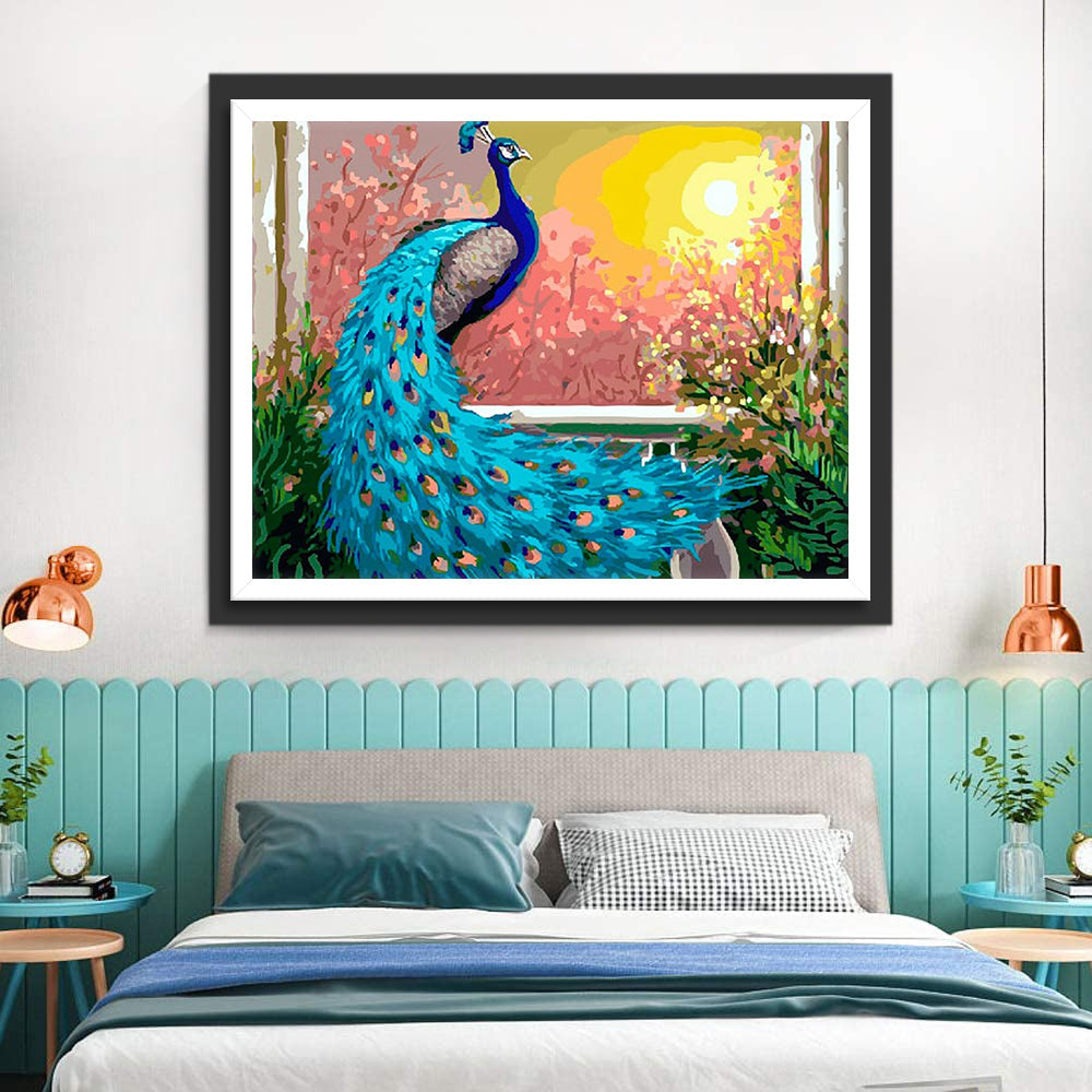 Pauw op de Vensterbank in de Zon Diamond Painting