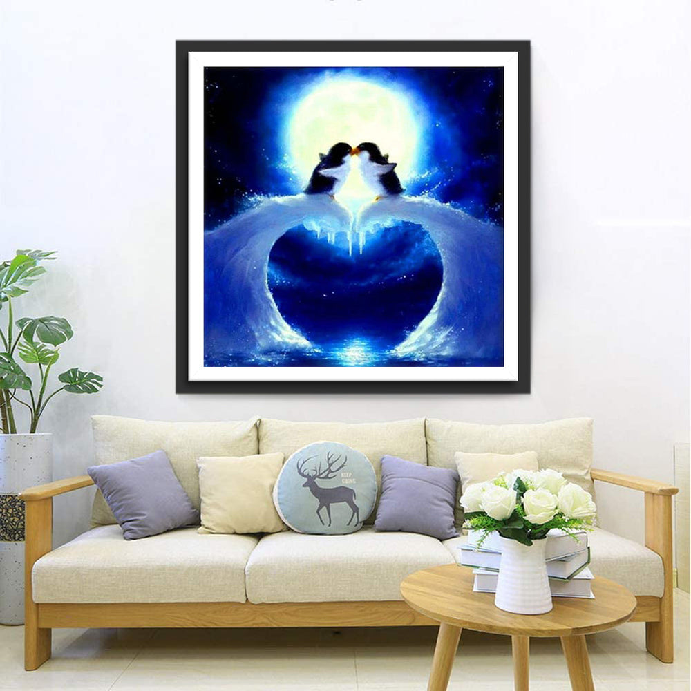 Pinguïns in Maanlicht Diamond Painting