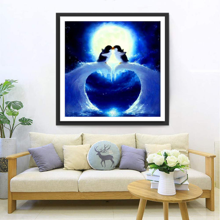 Pinguïns in Maanlicht Diamond Painting