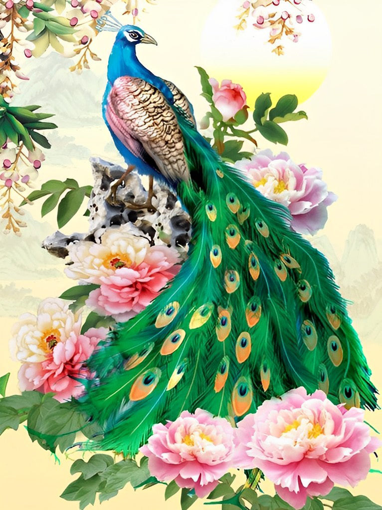 Pioenen en Pauw Diamond Painting