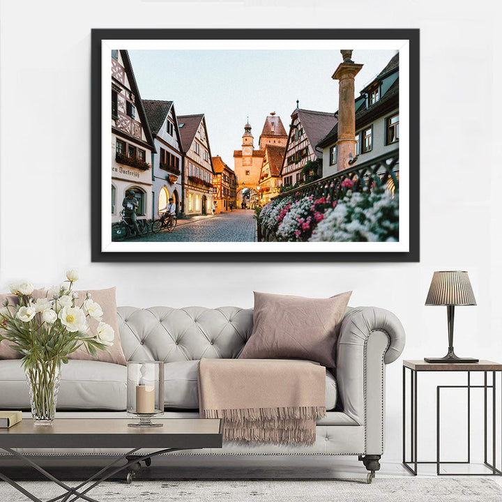 Pittoreske Straat in Historisch Dorp bij Schemering Diamond Painting
