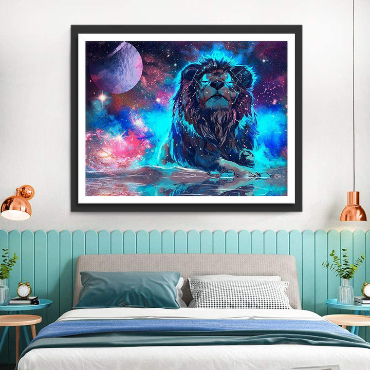 Planeet en Leeuw onder de Kleurrijke Sterrenhemel Diamond Painting
