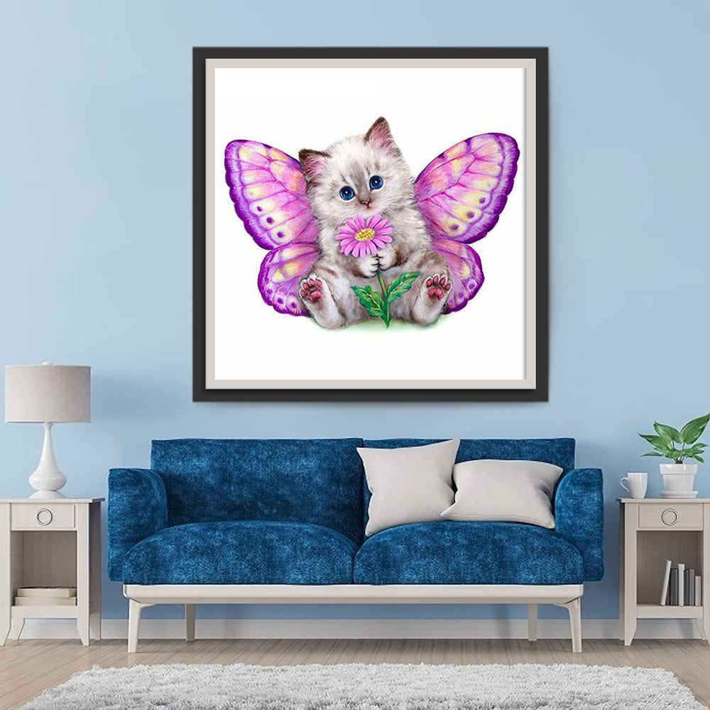 Poesje met Roze Vindervleugels Diamond Painting