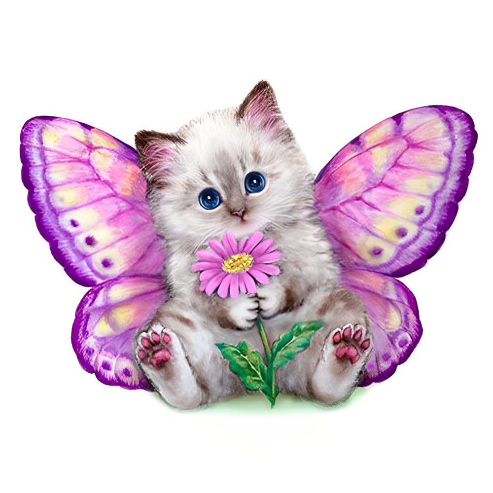 Poesje met Roze Vindervleugels Diamond Painting
