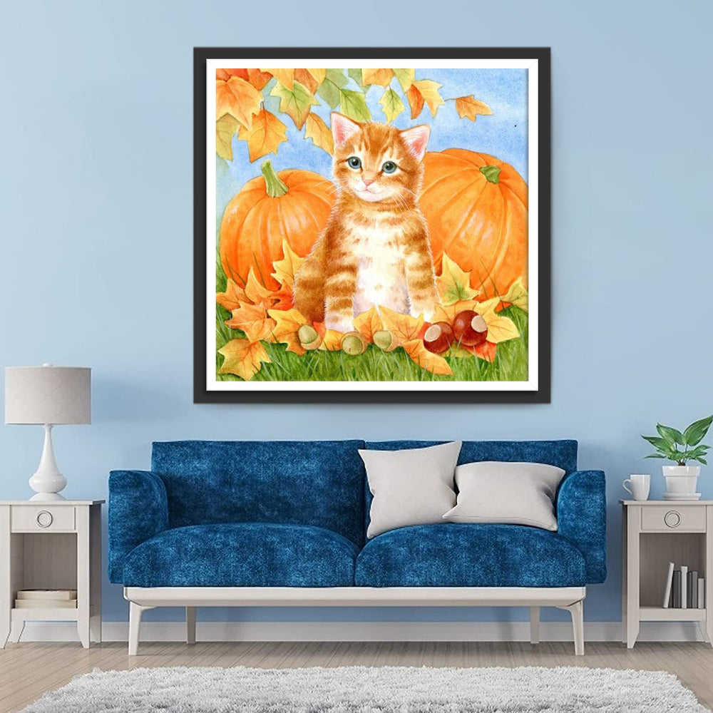 Pompoenen en een Kat onder een Esdoornboom Diamond Painting