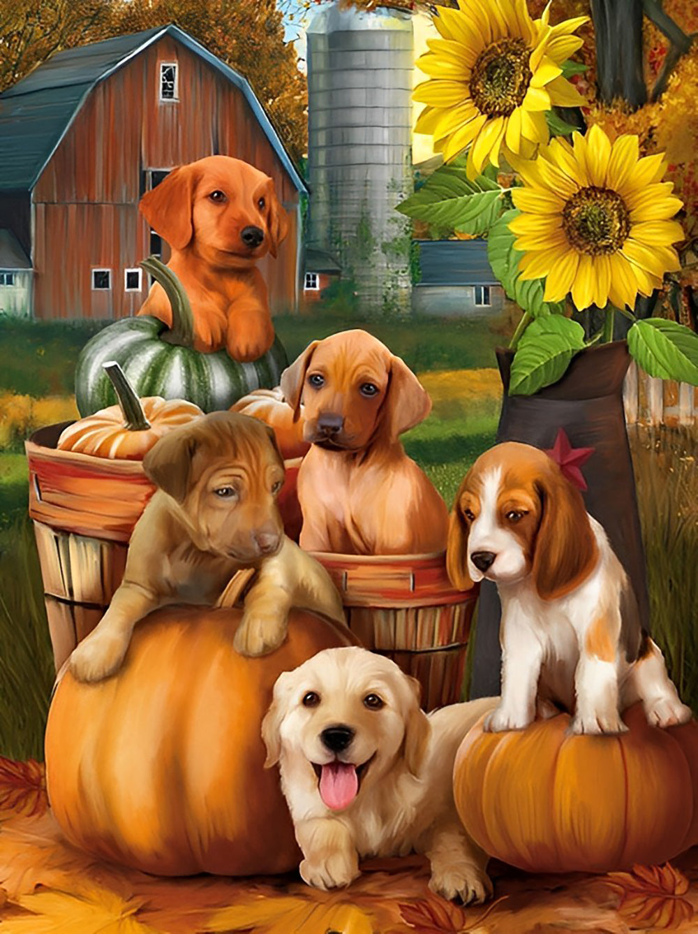 Pompoenen en Honden in de Tuin Diamond Painting