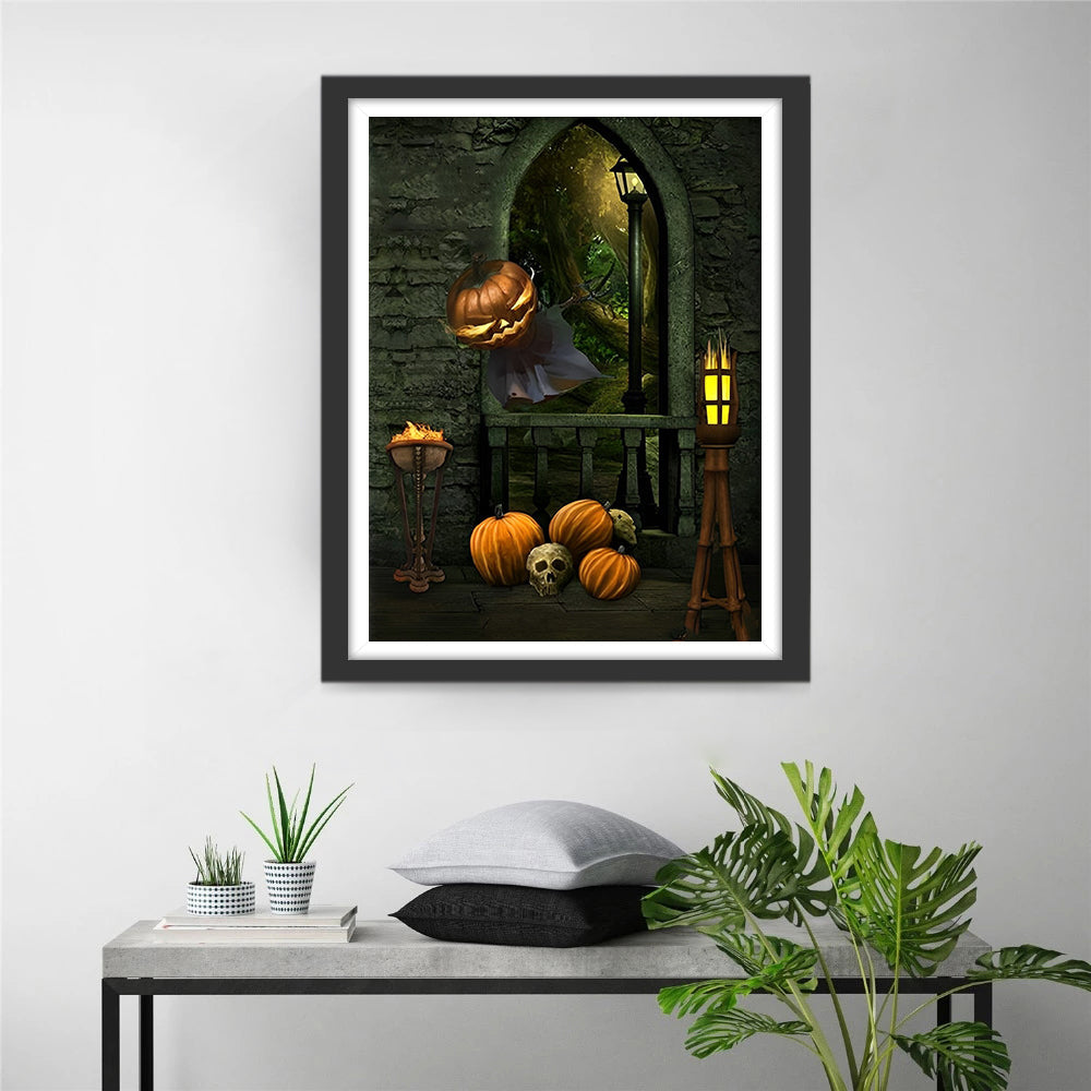 Pompoenen, Schedel en het Griezelige Woud Diamond Painting