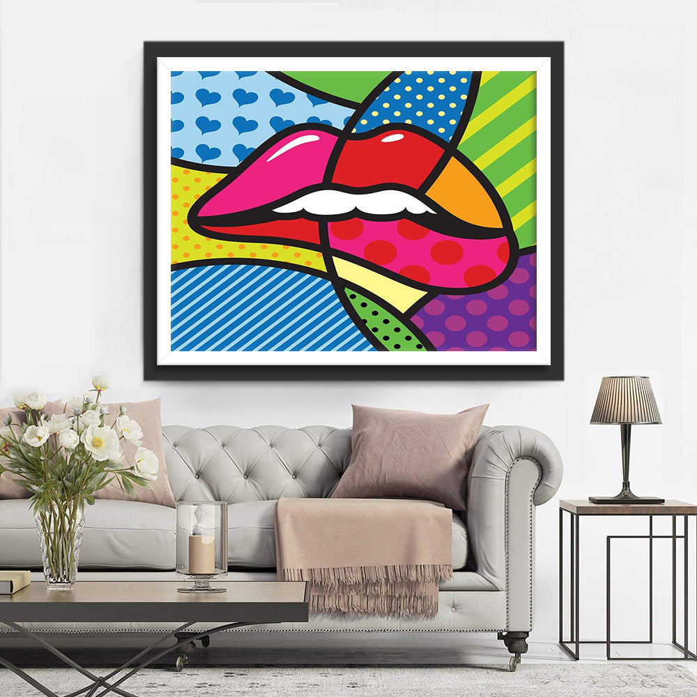 Popart Lips met Geometrische Elementen Diamond Painting