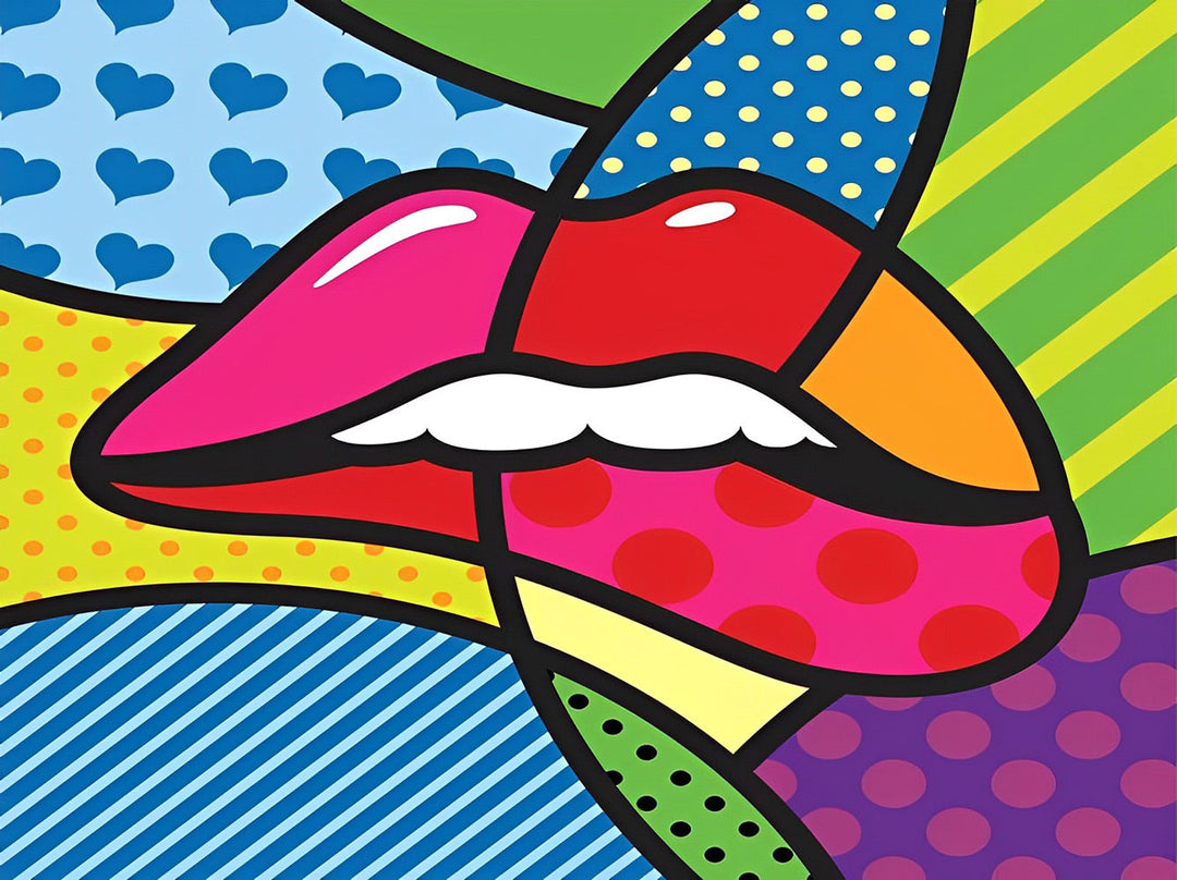 Popart Lips met Geometrische Elementen Diamond Painting