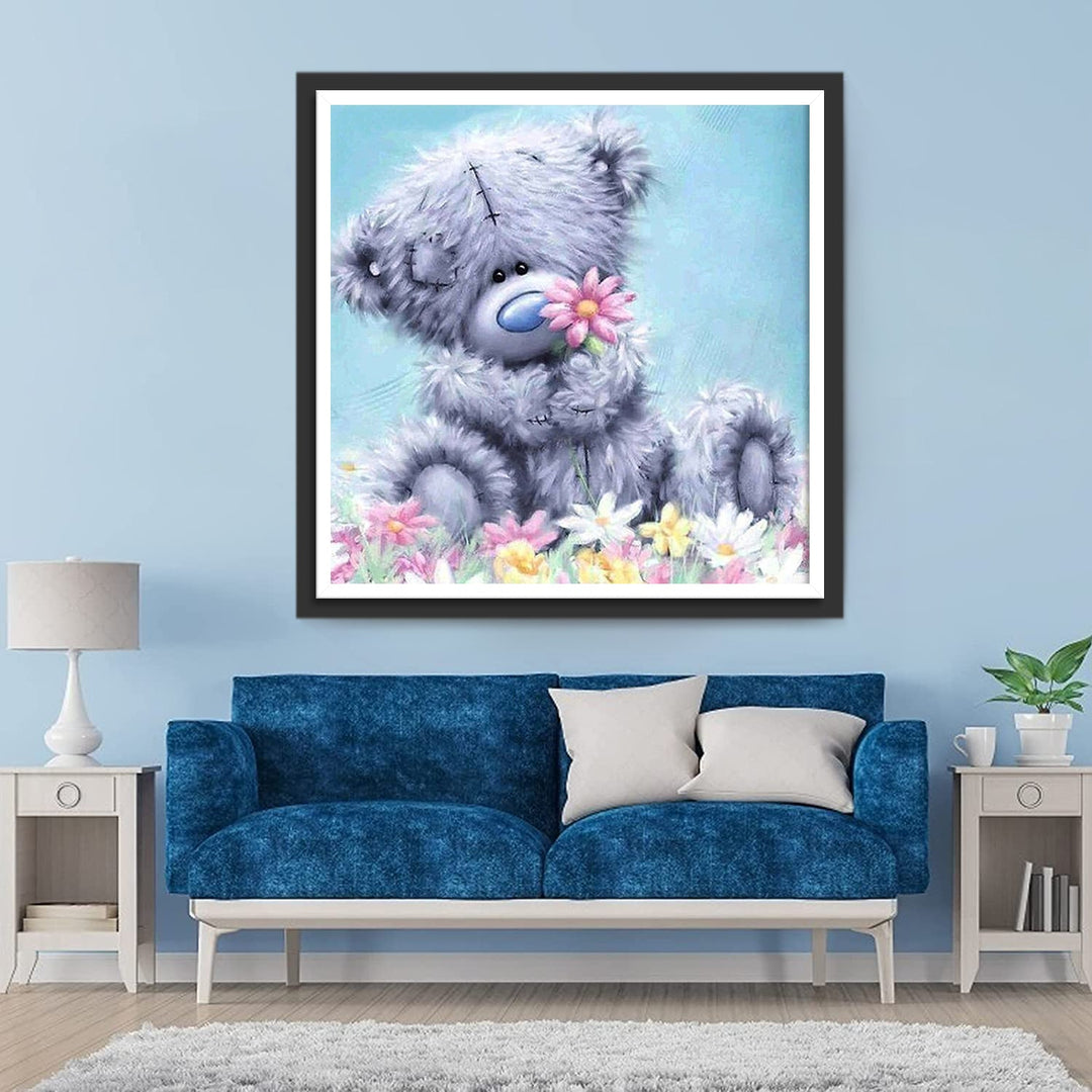 Poppenbeer en Kleurrijke Bloemen Diamond Painting