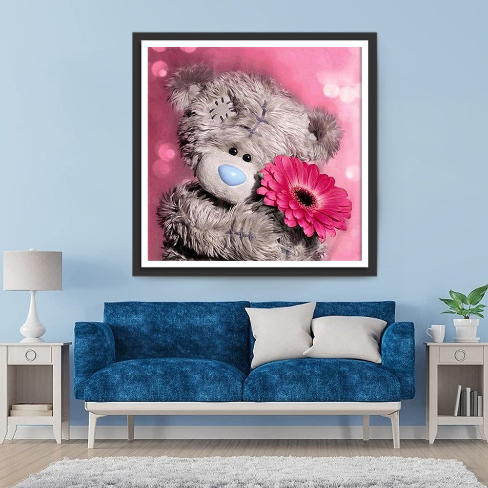 Poppenbeer met Roze Madeliefjes Diamond Painting