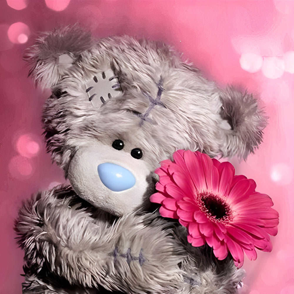 Poppenbeer met Roze Madeliefjes Diamond Painting