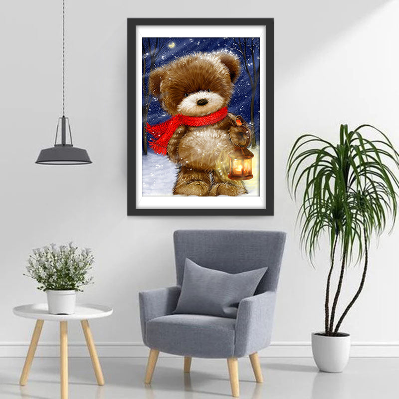Poppenbeer met Sjaal en Lamp Diamond Painting