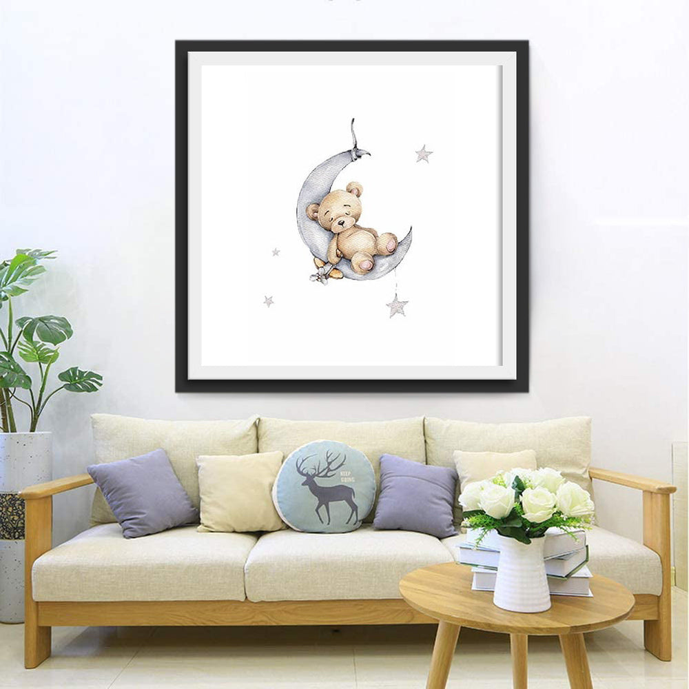 Poppenbeer Zittend op de Maan Diamond Painting