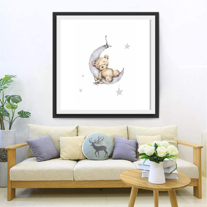 Poppenbeer Zittend op de Maan Diamond Painting