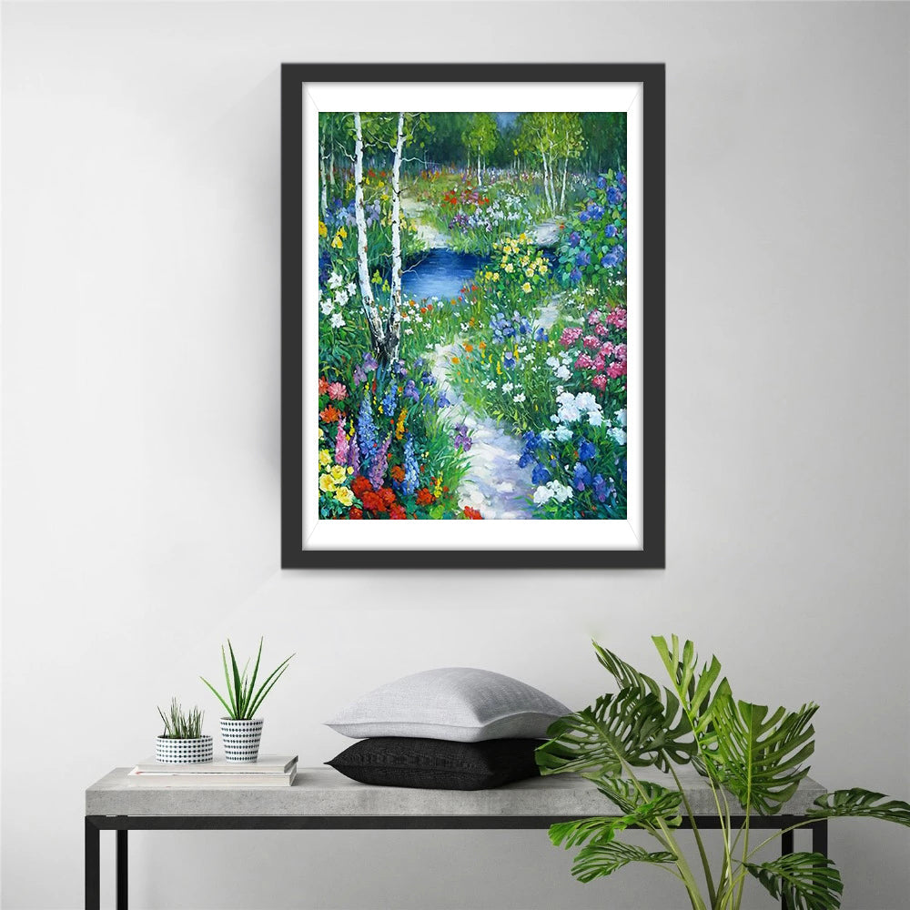Prachtig Bloementuinpad in de Natuur Diamond Painting