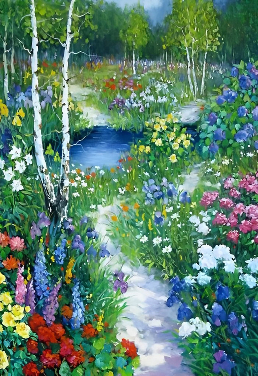 Prachtig Bloementuinpad in de Natuur Diamond Painting