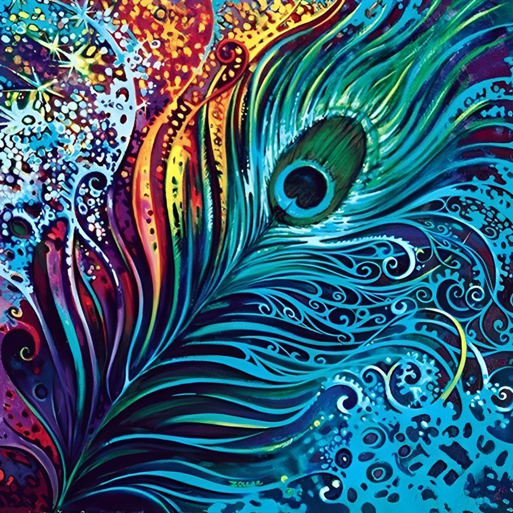 Prachtig Gekleurde Pauwenveer met Wervelpatronen Diamond Painting