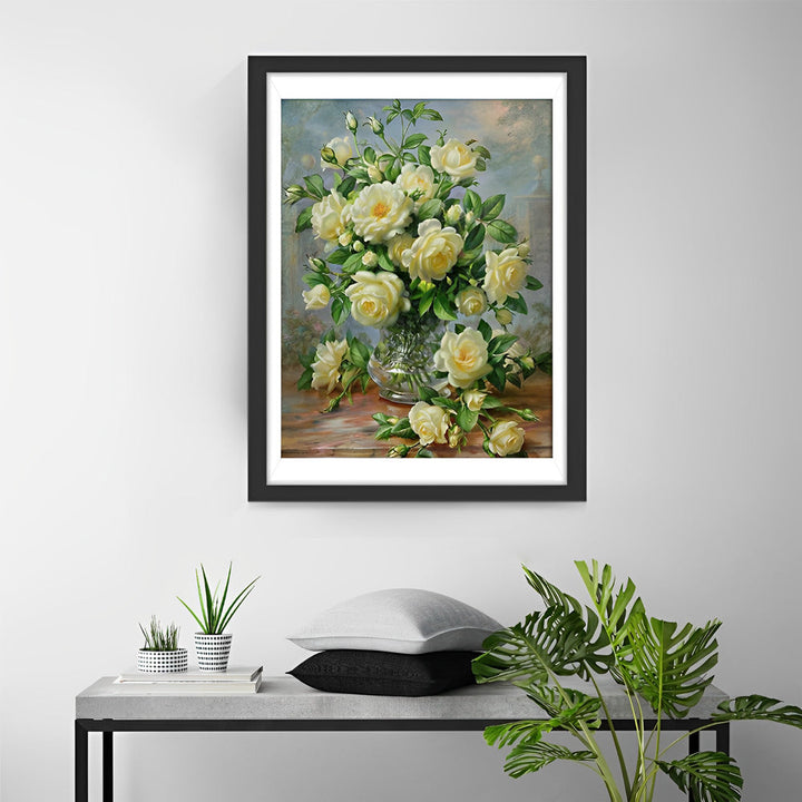 Prachtige Witte Rozen in Bloei Diamond Painting