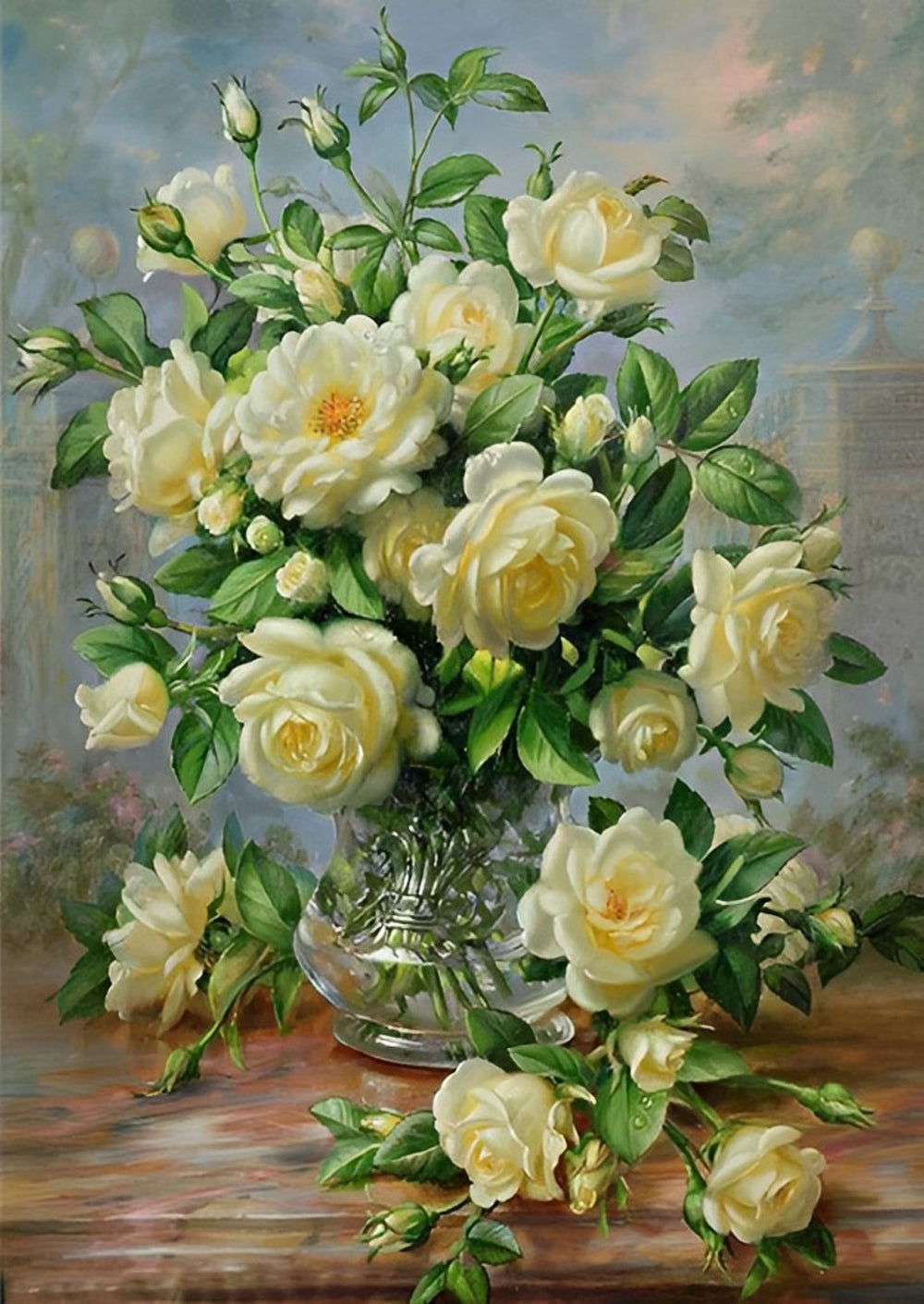 Prachtige Witte Rozen in Bloei Diamond Painting