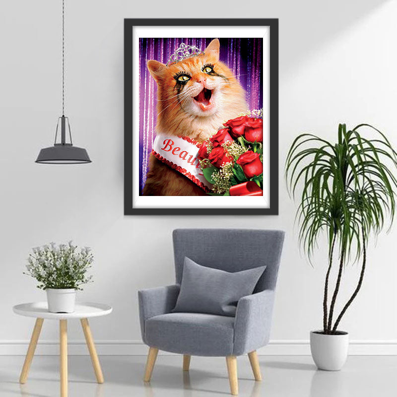 Prijswinnende Kat met een Boeket Rozen Diamond Painting