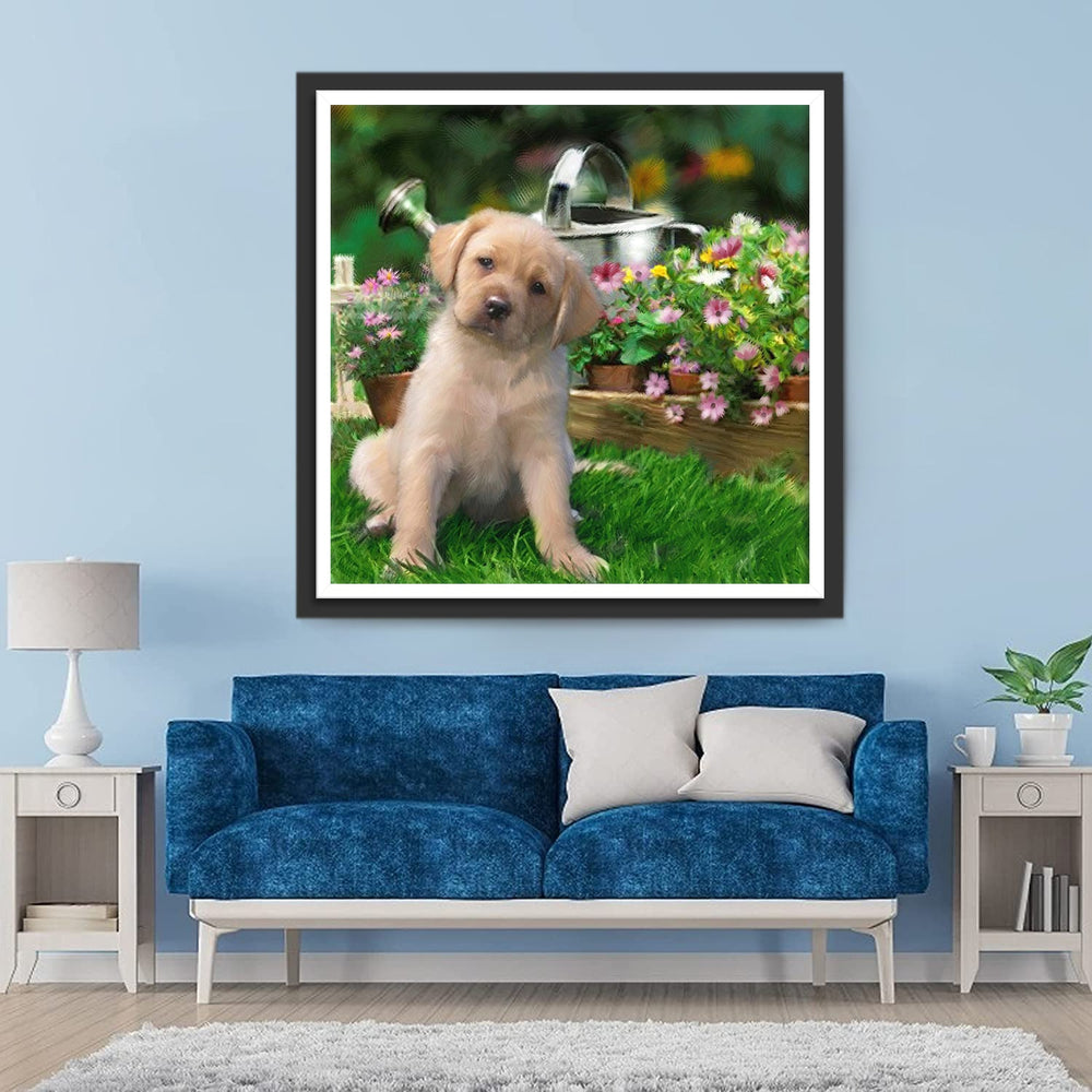 Puppy in de Tuin Diamond Painting