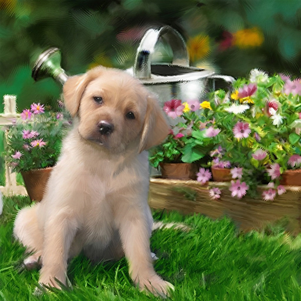 Puppy in de Tuin Diamond Painting