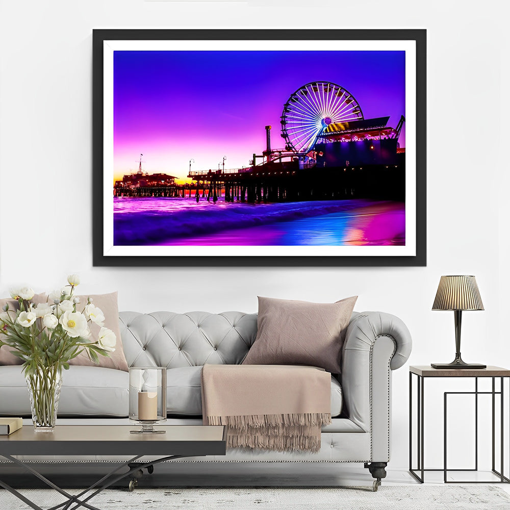Purper-Roze Hemel boven het Reuzenrad aan de Kust Diamond Painting