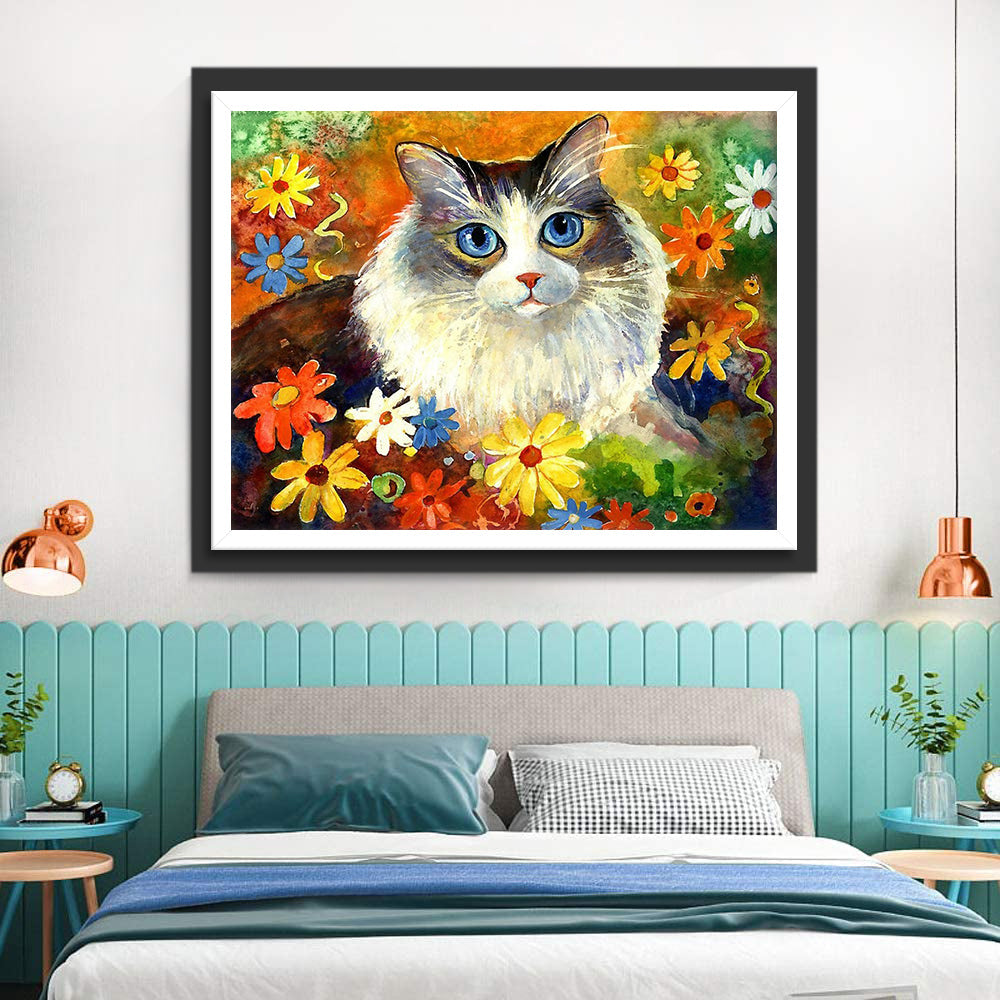 Ragdoll Kat in de Bloemen Diamond Painting