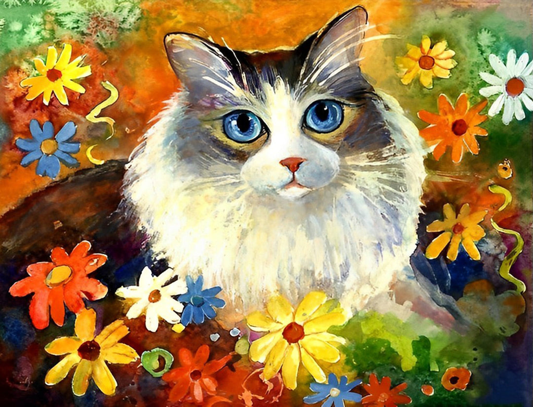 Ragdoll Kat in de Bloemen Diamond Painting