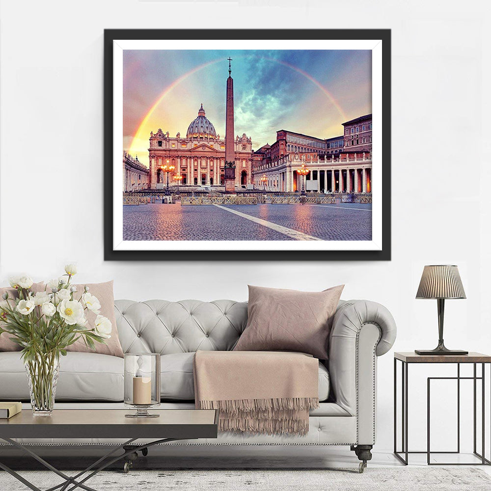 Regenboogglans over het Vaticaanse Piusplein Diamond Painting