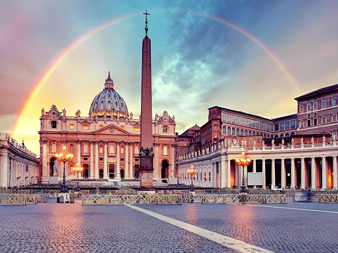 Regenboogglans over het Vaticaanse Piusplein Diamond Painting