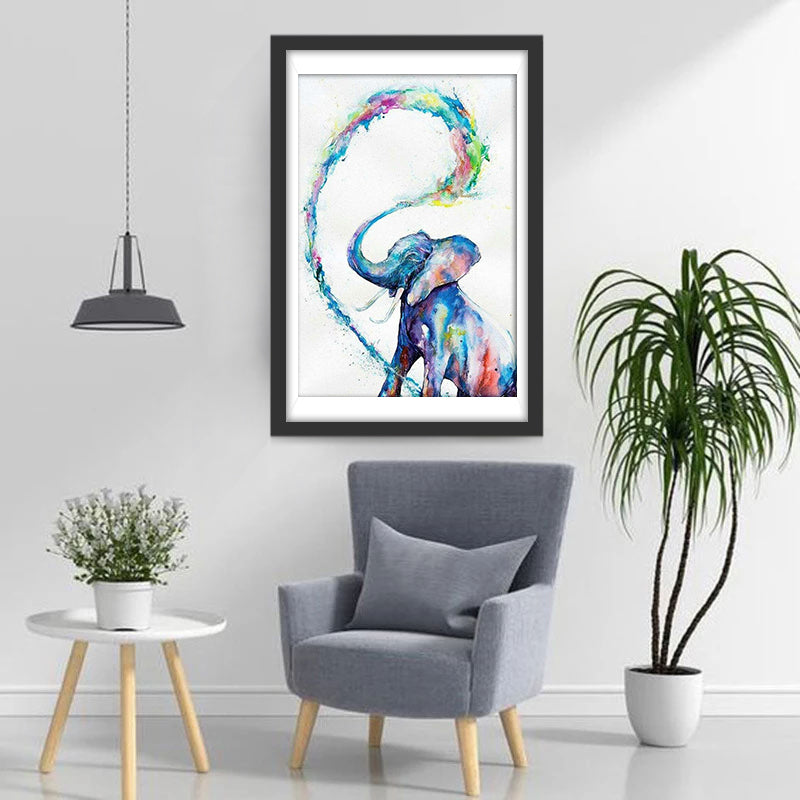 Regenboogolifant met Watersproeiende Slurf Diamond Painting