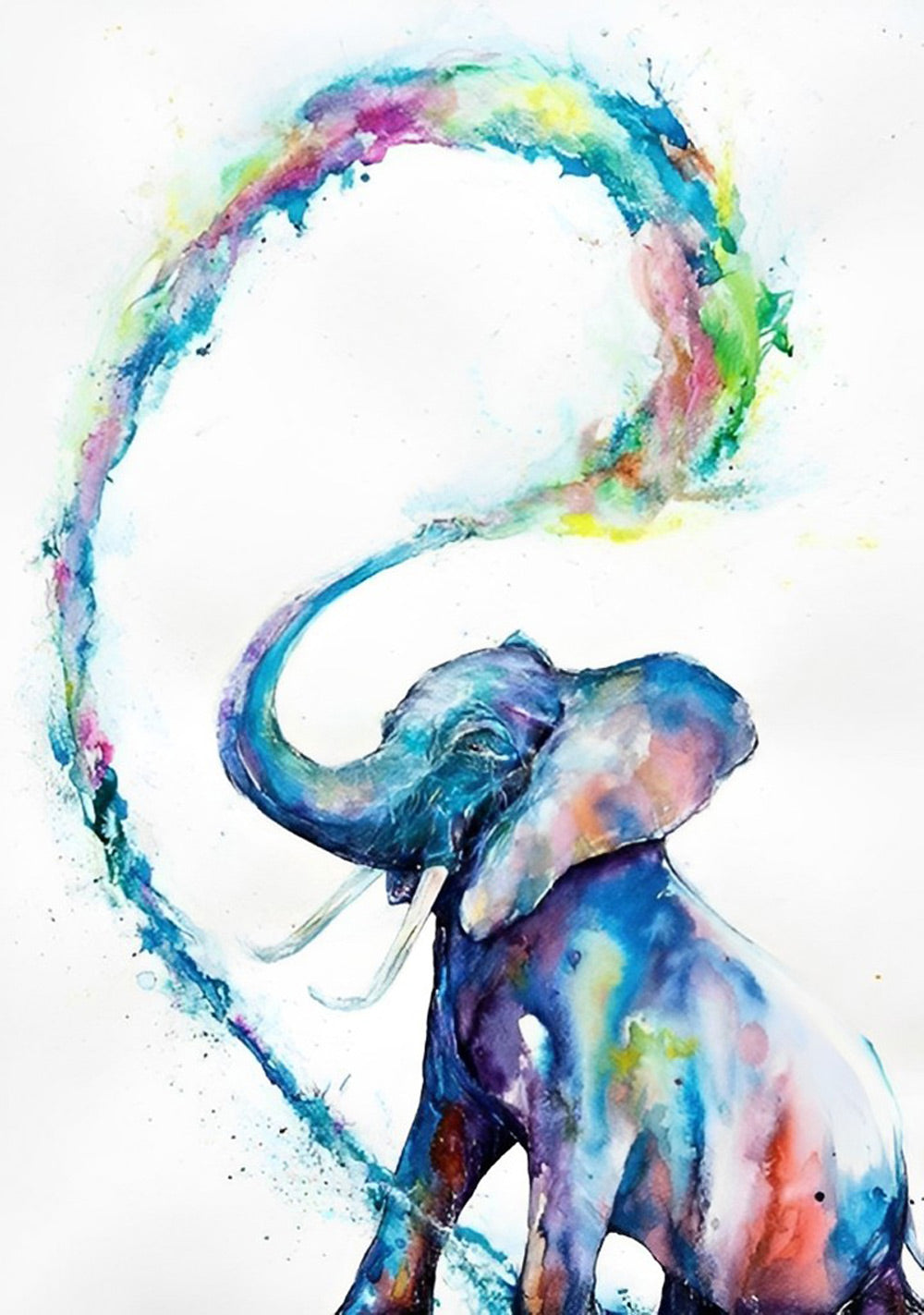Regenboogolifant met Watersproeiende Slurf Diamond Painting