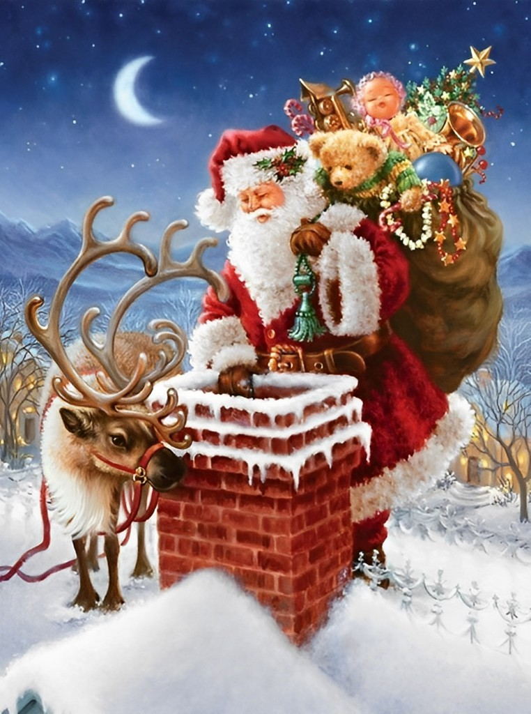 Rendier en Geschenken in de Sterrennacht Diamond Painting