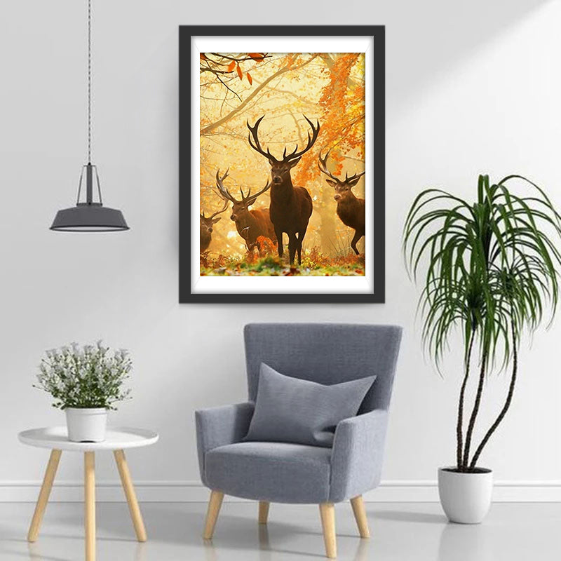 Rendieren in het Herfstbos Diamond Painting