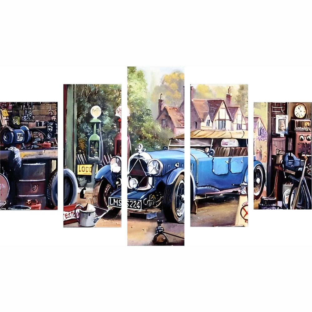 Retro Klassiek Autoscène 5 Platen Diamond Painting