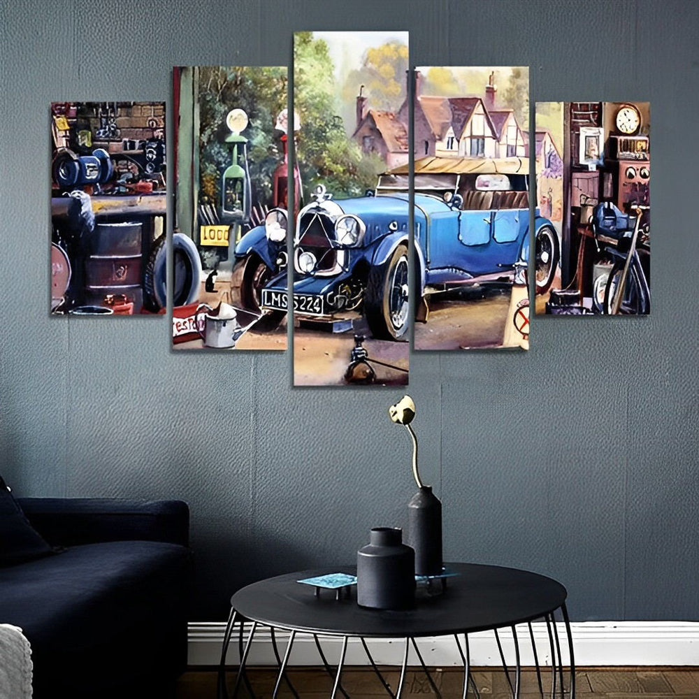 Retro Klassiek Autoscène 5 Platen Diamond Painting