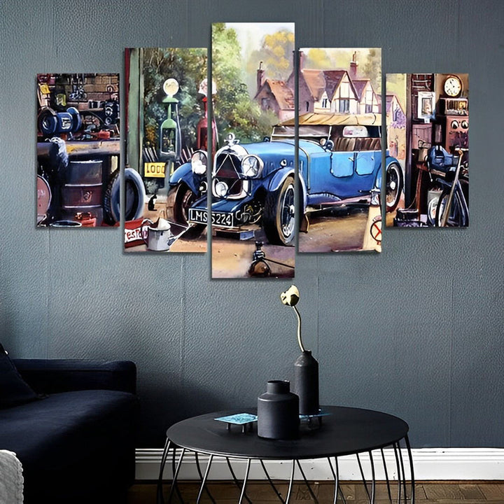 Retro Klassiek Autoscène 5 Platen Diamond Painting