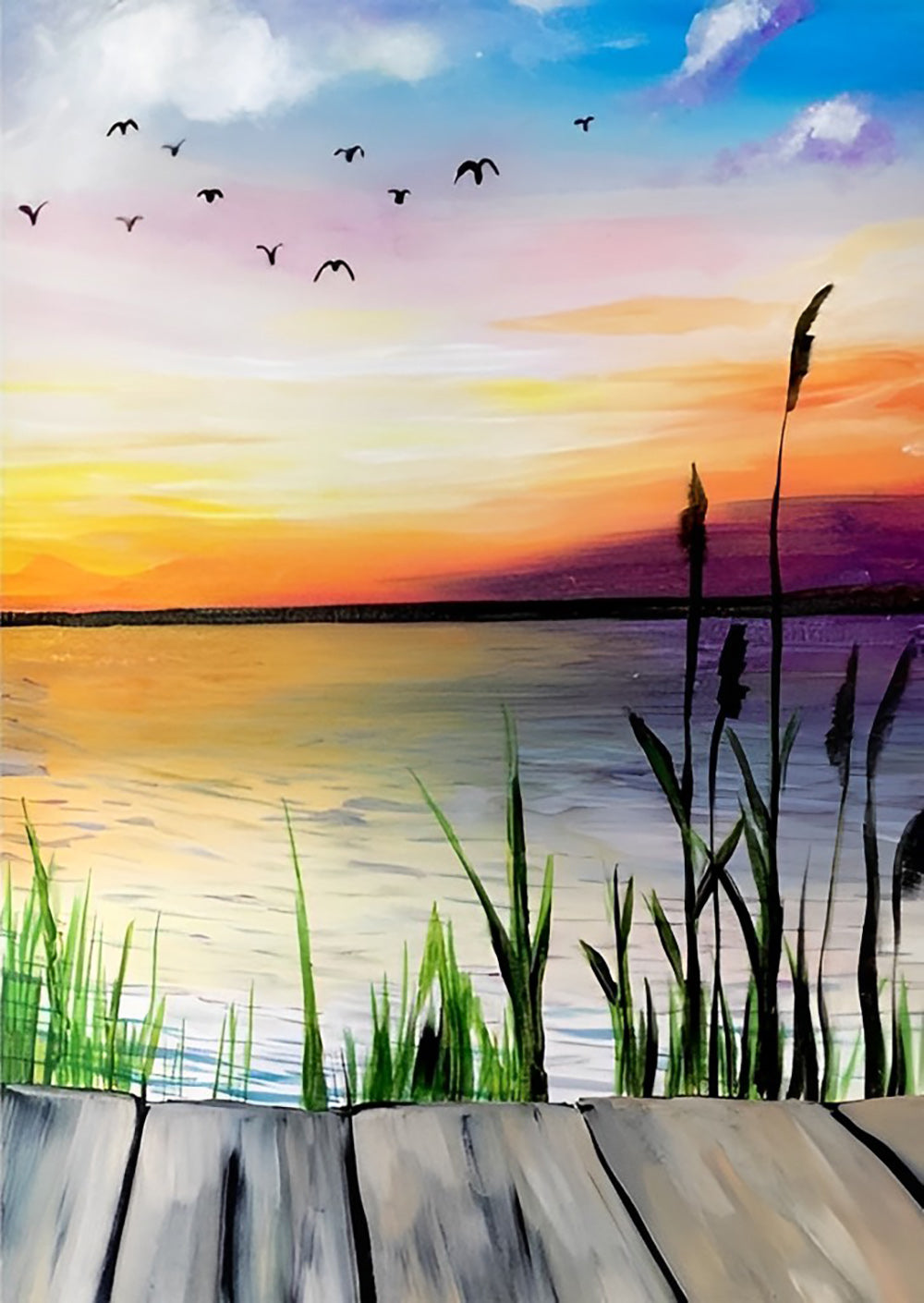 Rieten, Vogels en Glinsterende Waterspiegel Diamond Painting